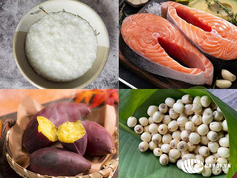 Cách làm cháo cá hồi khoai lang hạt sen Cách làm cháo cá hồi khoai lang hạt sen