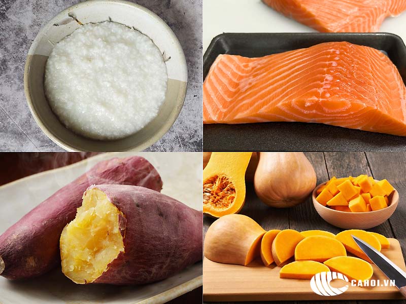 Cách nấu cháo cá hồi khoai lang, bí đỏ, nấm rơm